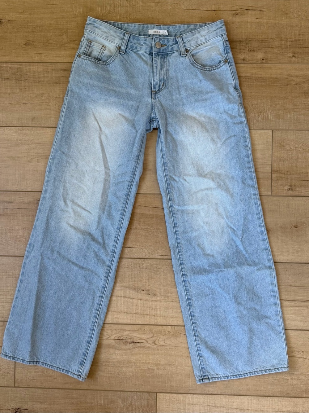 S.O.N.G. Jeans Womens 3/26 Light Wash Denim Wide Leg Mid Rise Stretch 30”x29.5”